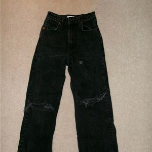 Black ripped Zara straight leg jeans